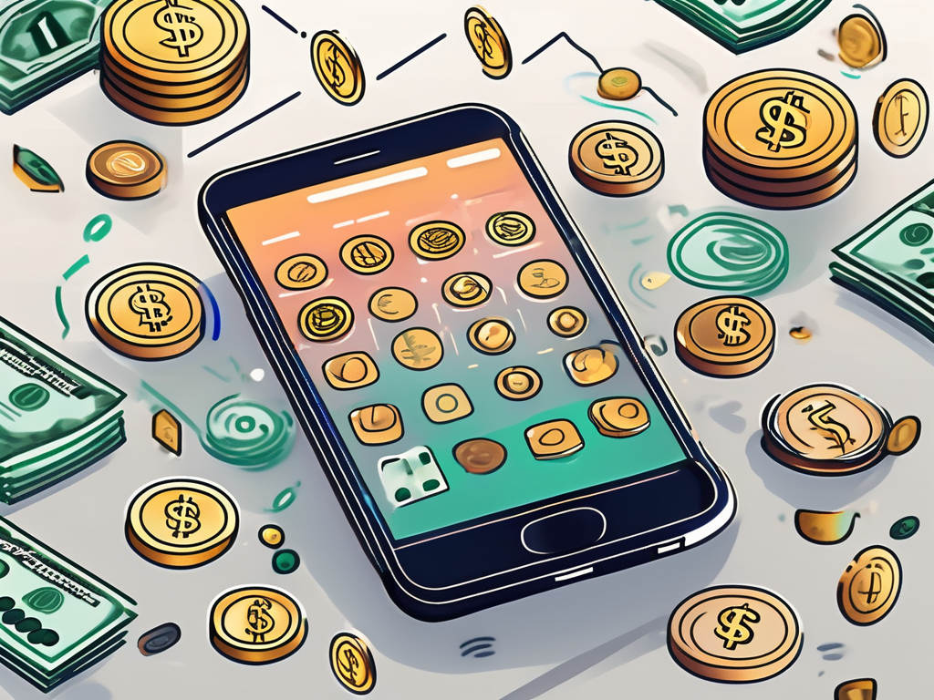 A smartphone with various financial app icons