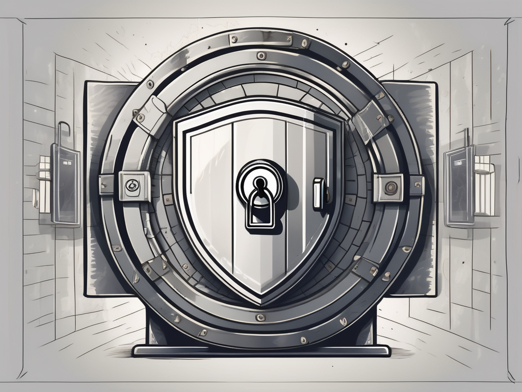 A computer and a bank vault with a lock