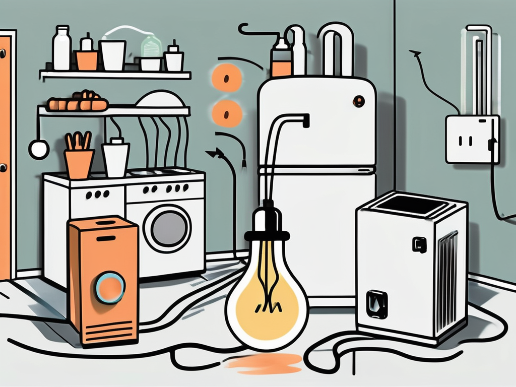 A household setting with various items symbolizing expenses such as a running faucet