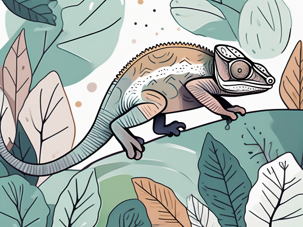 A chameleon skillfully navigating through a diverse landscape of different terrains