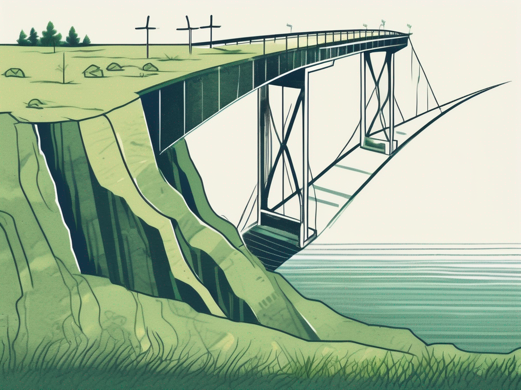 A perilous cliff edge shaped like a dollar sign