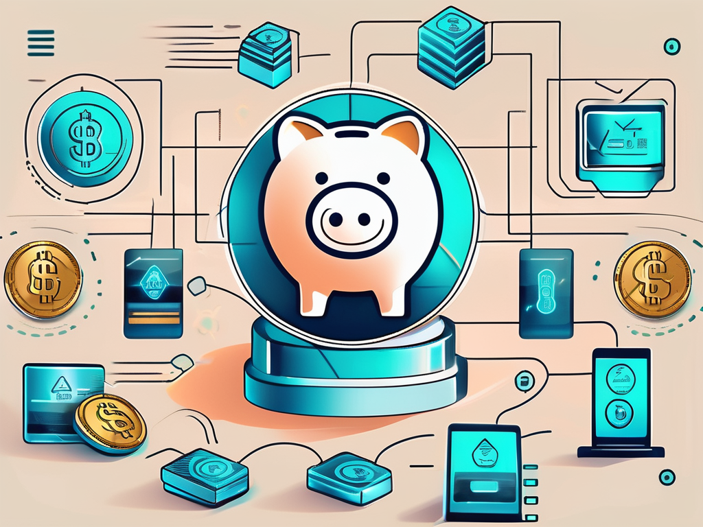 Various financial icons like piggy banks