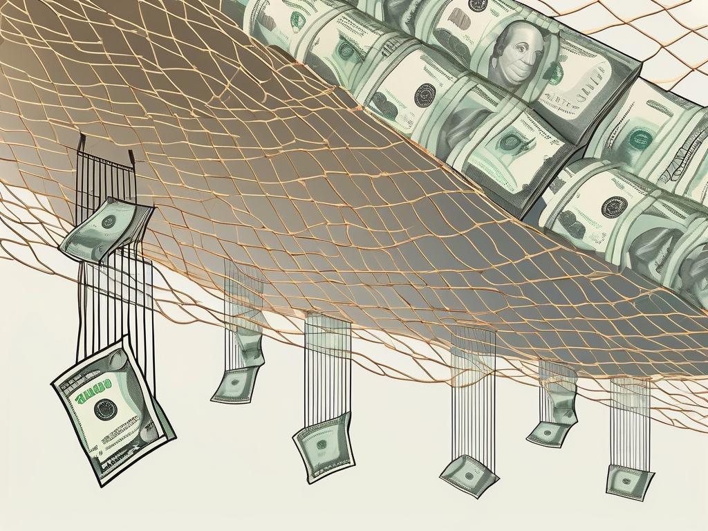 A sturdy net made of dollar bills and coins