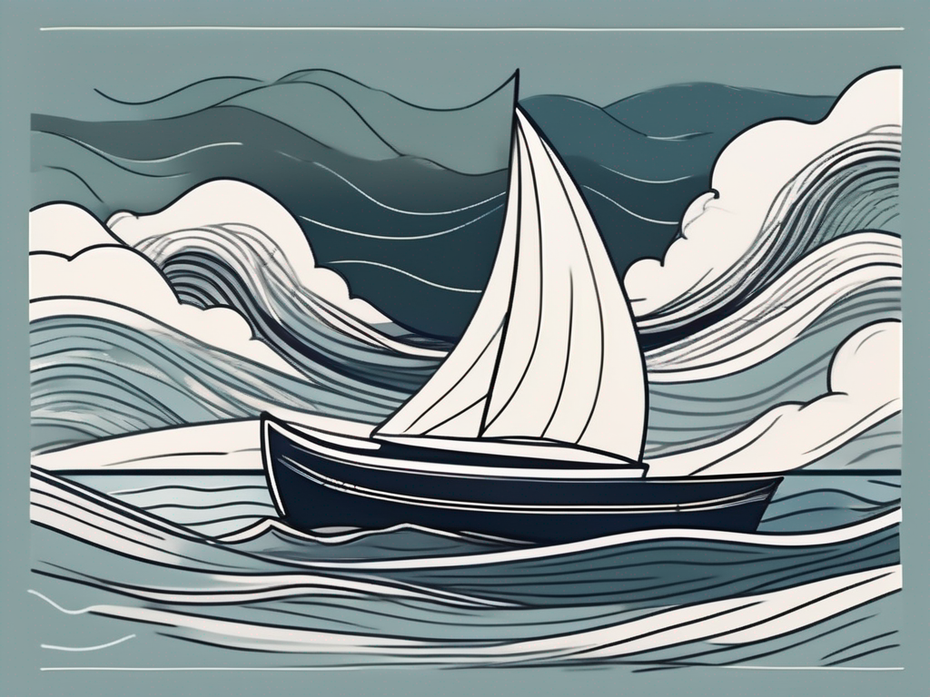 A boat transitioning from a calm sea to turbulent waves